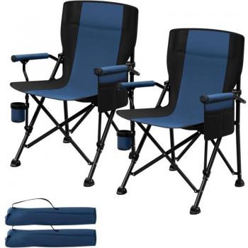Woltu Sedia Pescatore da Campeggio 2 Unità Blu/Nero con Porta Bicchiere e Tasca