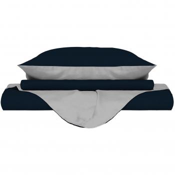 ITALIAN BED LINEN - Natural Color Parure Copripiumino con Sacco e Federe, 100% Cotone, Blu Scuro/Grigio Chiaro, Matrimoniale