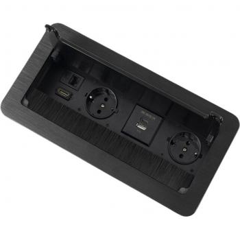 Multiprise Bureau Evotrade 2 Schuko + USB A+C 10W, HDMI, RJ45, 1,5m, Noir