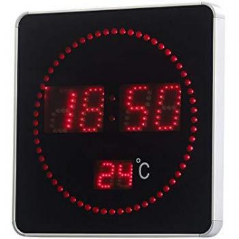 Lunartec : Horloge murale radio-pilotée à LED rouges et affichage de la température