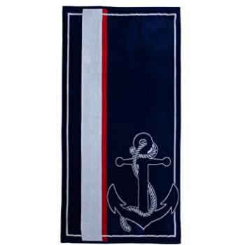 Asciugamano Spiaggia Jacquard Nautical Anchor Blu Stripe 3