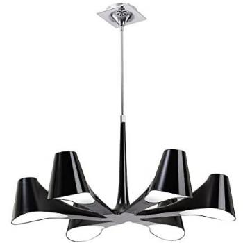 DIYAS Inspired Mantra Ora Telescopic Convertible To Semi Flush 6 Light E27, Gloss Black/White Acrylic/Polished Chrome, CFL Lamps INCLUDED