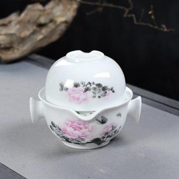 Chinese Tea Set - 1 Pot, 1 Cup, Travel Gaiwan with Landscape Design