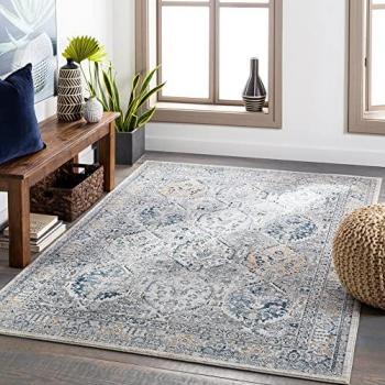 SURYA Perserteppich Kurzflor Wohnzimmer Vintage Orient Blau und Braun 200 x 275 cm