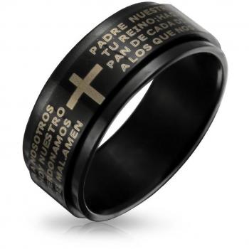 Edelstahl-Blickfang‑Ring mit Kreuz, 10 mm, „Lords Beten“ Edition