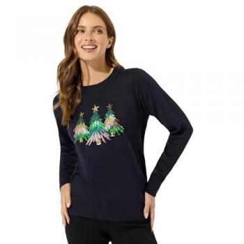M & Co Damen Pailletten-Pullover mit Weihnachtsbaum