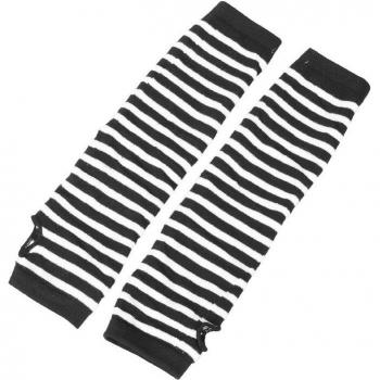 Acrylic Fingerless Arm Warmers in Black and White Stripes for Women