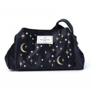 Mochila de Maquillaje en Terciopelo Azul Celestial Bordado