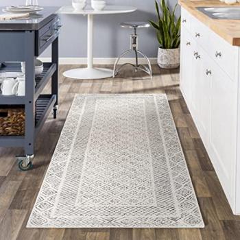 Bahar Charcoal-White Scandi Runner Rug