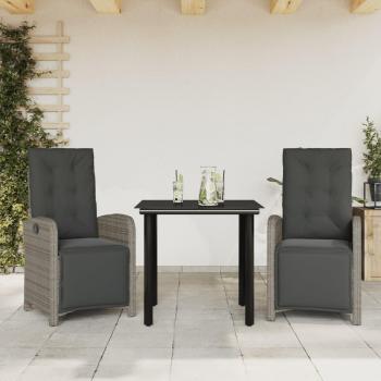 VieaXL Set de bistro 3 pièces, coussins gris, résine tressée
