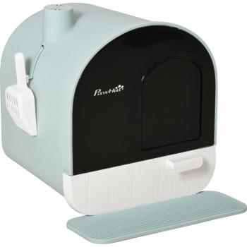 PawHut Lettiera per Gatti 43x44x47cm Verde – Vaso & Tappetino Inclusi