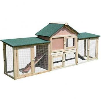 Pawhut Clapier Cage à Lapins rongeurs XXL 2 étages Toit bitumé intégral tiroir déjection 2,10L x 0,46l x 0,85H m Bois Massif pin pré-huilé