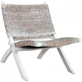 Sedia Relax Bianco Rattan Kubo Natural & Mahogany Massello