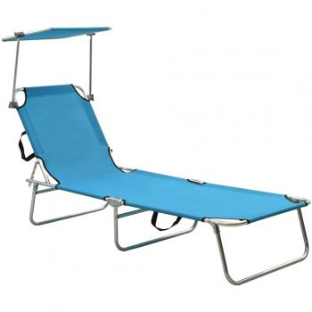 VidaXL Folding Sun Lounger with Canopy Steel Turquoise and Blue