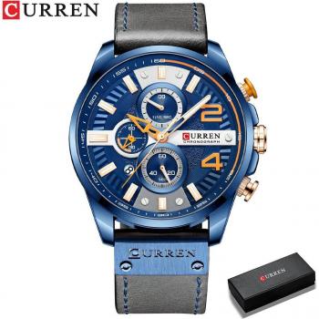Reloj CURREN para Hombre, Cronógrafo de Cuero y Cuarzo, Grande 2022