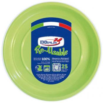 25 Scodelle Piatti Fondi Di Plastica Lavabili Riutilizzabili Verdi Ø20,5 Cm Dopla
