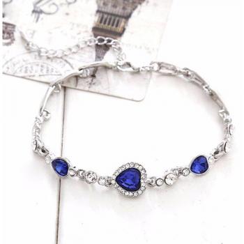 Ocean Blue Heart Crystal Bangle Bracelet