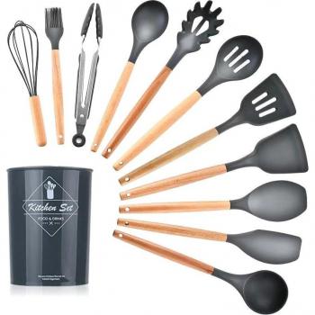 12PCS Silicone Wood Cooking Tools Set