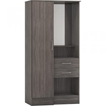 Seconique Nevada Black 1 Door 2 Drawer Mirrored Wardrobe
