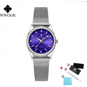 WWOOR Luxus Damen Quarz Uhr mit goldenem Gittergewebe