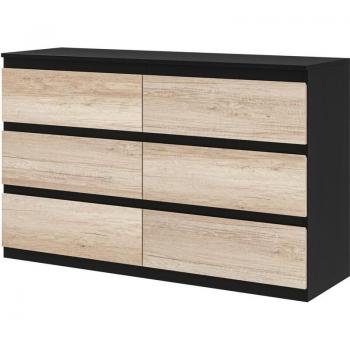 Cassettiera Moderno 120x39x75 cm Nera con Accenti Legno