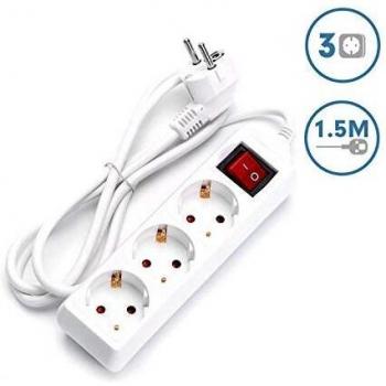 Aigostar Regleta alargador de 3 enchufes con cable de 1,5 metros e interruptor. Color Blanco