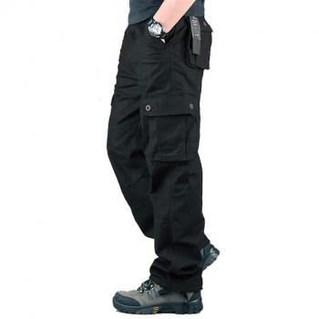 Pantalon Multi Poche Cargo pour Hommes en Coton Home, Couleur Noir, Taille 46 (Tag size 38)