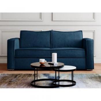 Canapé Convertible 140 cm Velours Côtelé Bleu Nuit – Modèle LORETO