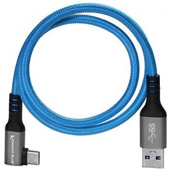 High‑Speed USB‑A to USB‑C Right‑Angle 2‑Foot Braided Connector