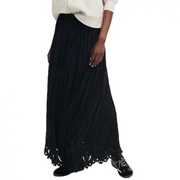 Desigual - Falda larga corte lobulado, color negro, talla S
