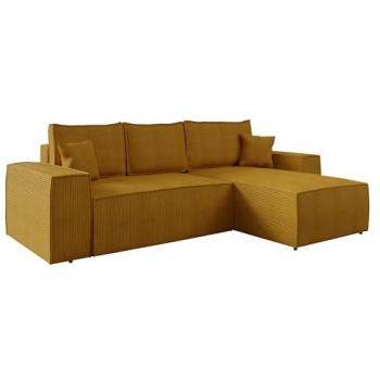 Sofá rinconero Clovis 108, amarillo, función de descanso, caja de ropa de cama, 279x181x94cm