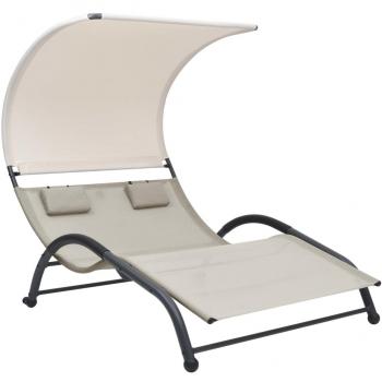 VIDAXL Lettino Prendisole Doppio con Baldacchino in Textilene Crema