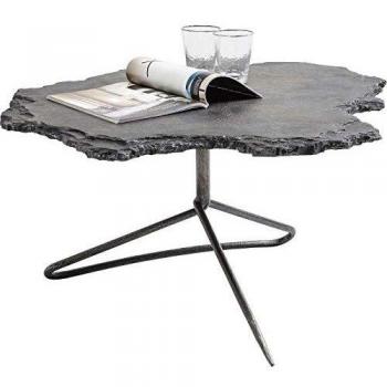 Mesa de centro Vulcano roca bruta y acero - Gris - Rectangular - Mueble de salón