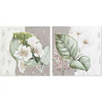 Set di 2 Quadri Decorativi Foglia Tropicale (80 x 3,5 x 80 cm)