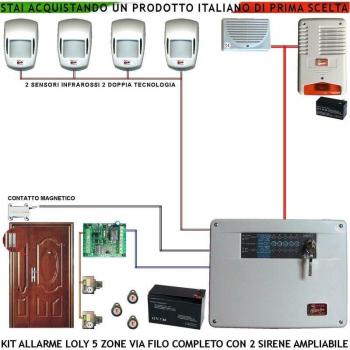 Securvera Kit Antifurto Loly Diana 5 Zone IR + Doppio Contatto Mag Sirena Interna