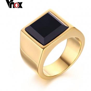 Anillo Punky Vnox: Alianza de Boda con Piedra Negra y Oro