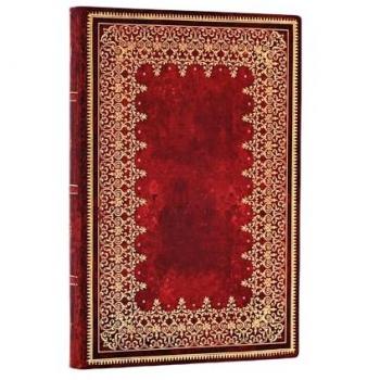 Libreta Flexi Hoja de Oro Mini (90x140mm) rayada de 208 páginas cierre con banda elástica Paperblanks rojo.