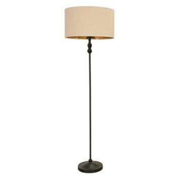 Maggie Black Candlestick Floor Lamp with Beige and Metallic Gold Shade and Bulb