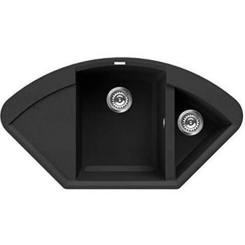 Elleci Lavello Incasso Easy Corner 2 Vasche Angolare con Gocciolatoio 105,7x57,5 Granitek (Nero Full Black)