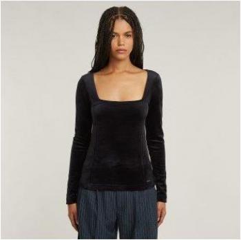 Top Elegante G‑Star en Terciopelo Negro (XS) – Manga Larga