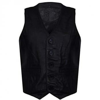Chester Klassische Lederweste für Herren in Schwarz 5XL