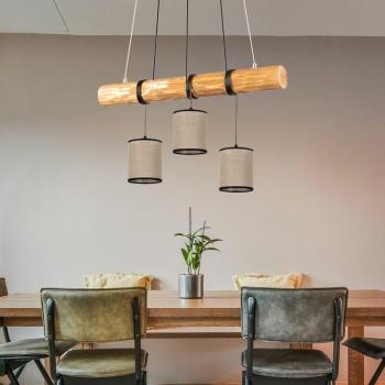 Lampada a Sospensione “Travi in Legno” – Beige, Tavolo da Pranzo, 65×13×140 cm