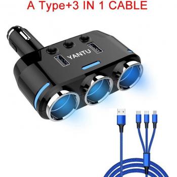 Cargador de Coche con Doble USB, Adaptador de Encendedor de Cigarrillos, 3 Puertos, DC 5V 1A + 2.1A, Negro