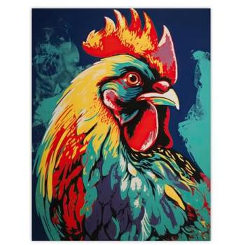 Roaring Hen Portrait – Red, Yellow & Turquoise