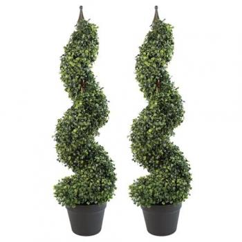 90 cm Tall Boxwood Topiary Towers – Pair, Metal Spire