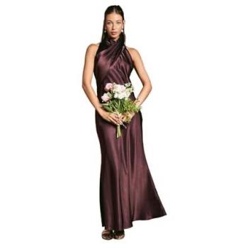 Espresso Satin Fishtail Bridesmaid Maxi with High Neck