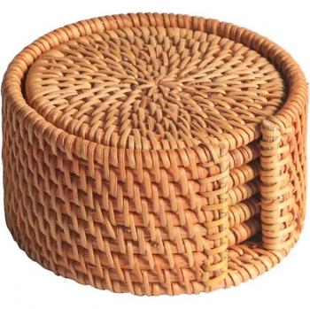 6Pcs Rattan Weave Coasters for Kungfu Tea, 8cm Diameter