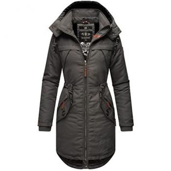Wintermantel MARIKOO Kamii Gr. S (36), grau (anthrazit) Damen Mäntel sportlicher Winterparka mit abnehmb. Kapuze