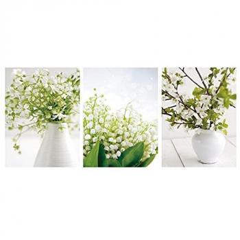 Cuadros Blancos Florales Triples sobre Lienzo 40x30