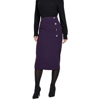 Jupe Midi Violet Petite avec Détails de Boutons